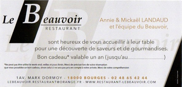 Bons Cadeaux - Restaurant Le Beauvoir